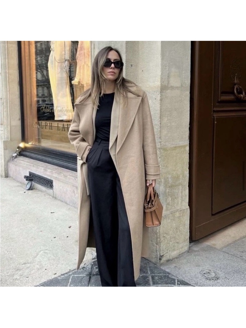 Zara Wool Blend Long Wrap Coat Camel Tan Size S Women’s - Picture 2 of 12